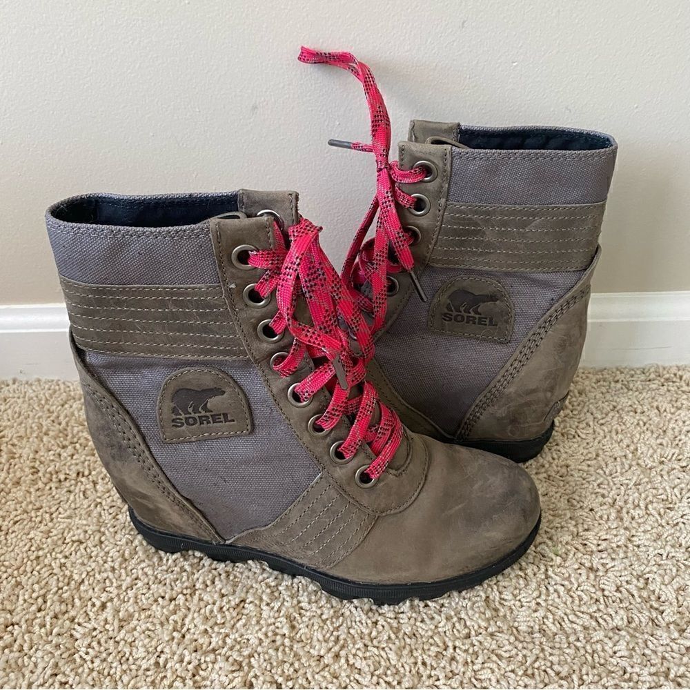 Sorel PDX Lace up Wedge Lexie Wedge Quarry Pink Leather Canvas 7